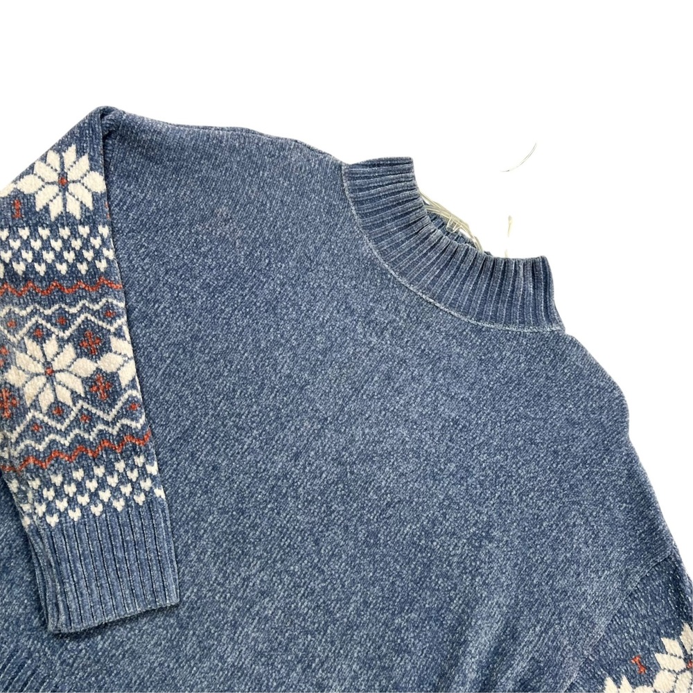 Christian Siriano Sweater Womens Medium Blue Chenille Fair Isle Mock Neck 1520